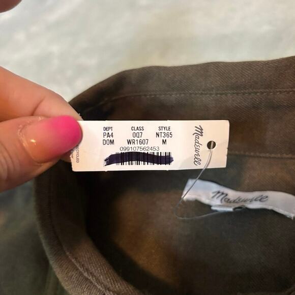 Madewell Olive Utility Twill Shirt Dress M Long Sleeve Mini NWT - Picture 9 of 9